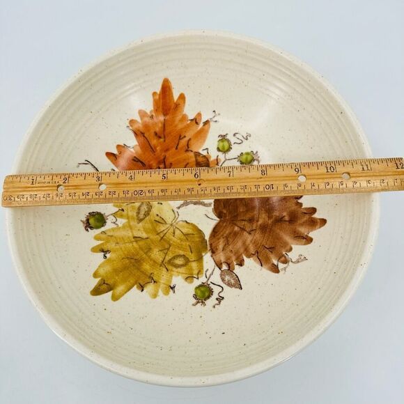 Metlox Salad Pasta Serving Bowl Woodland 1960s Vintage Fall Leaf THANKSGIVING - Picture 7 of 7
